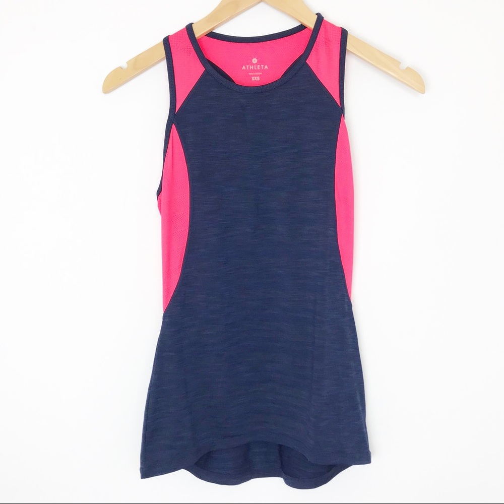 ATHLETA | Pink & Navy Blue Racerback Mesh Tank XXS